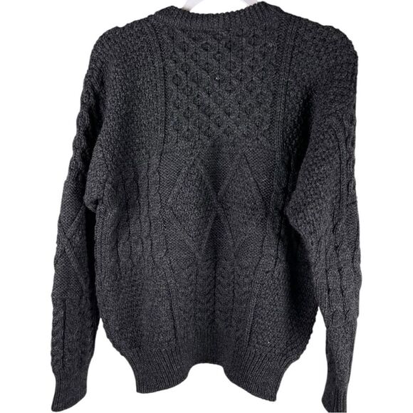 John Molloy Irish 100% Wool grey hand knit crewneck sweater size medium - Picture 2 of 6